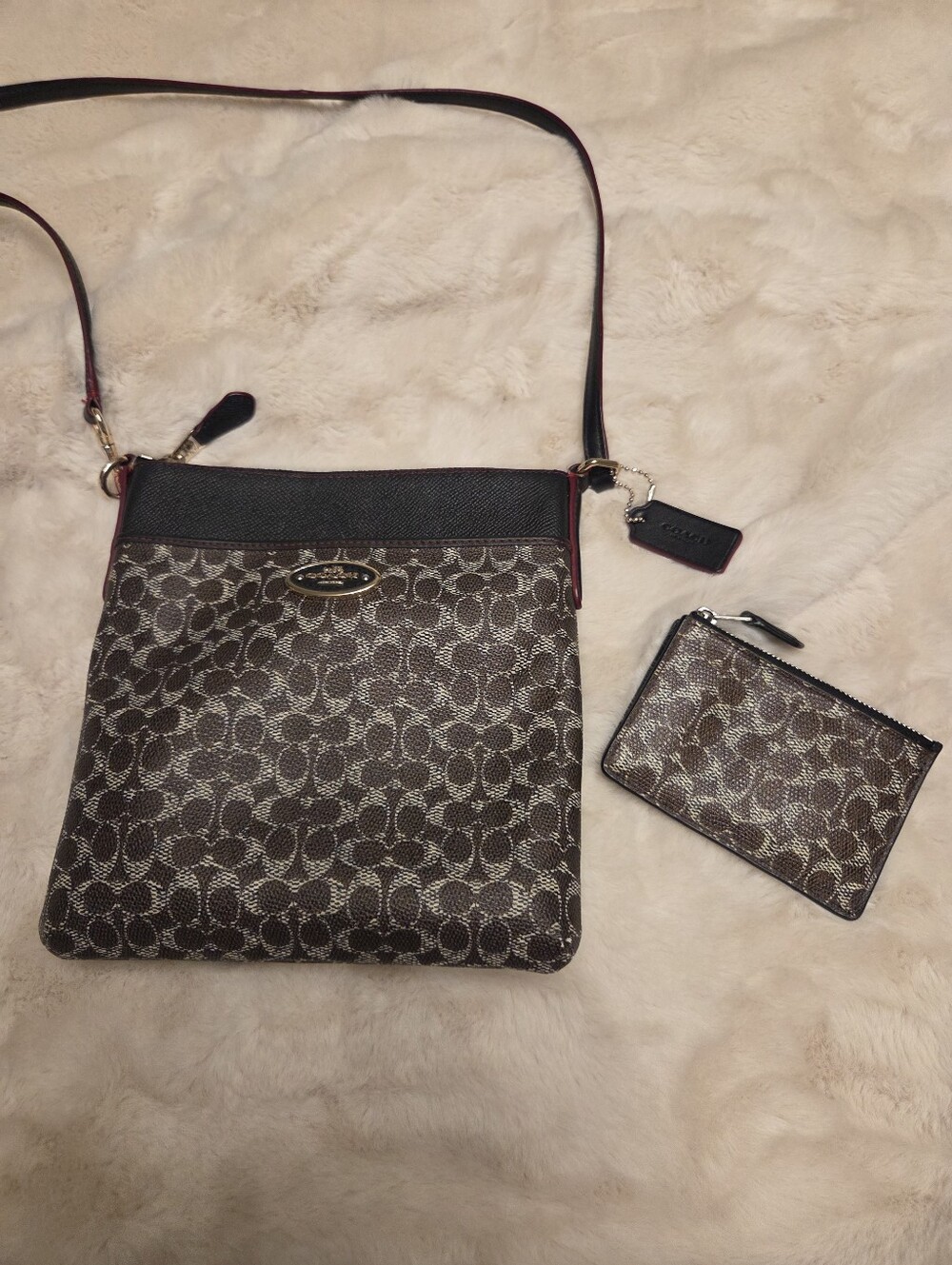 Coach Brown Signature Crossbody with Coin Pouch